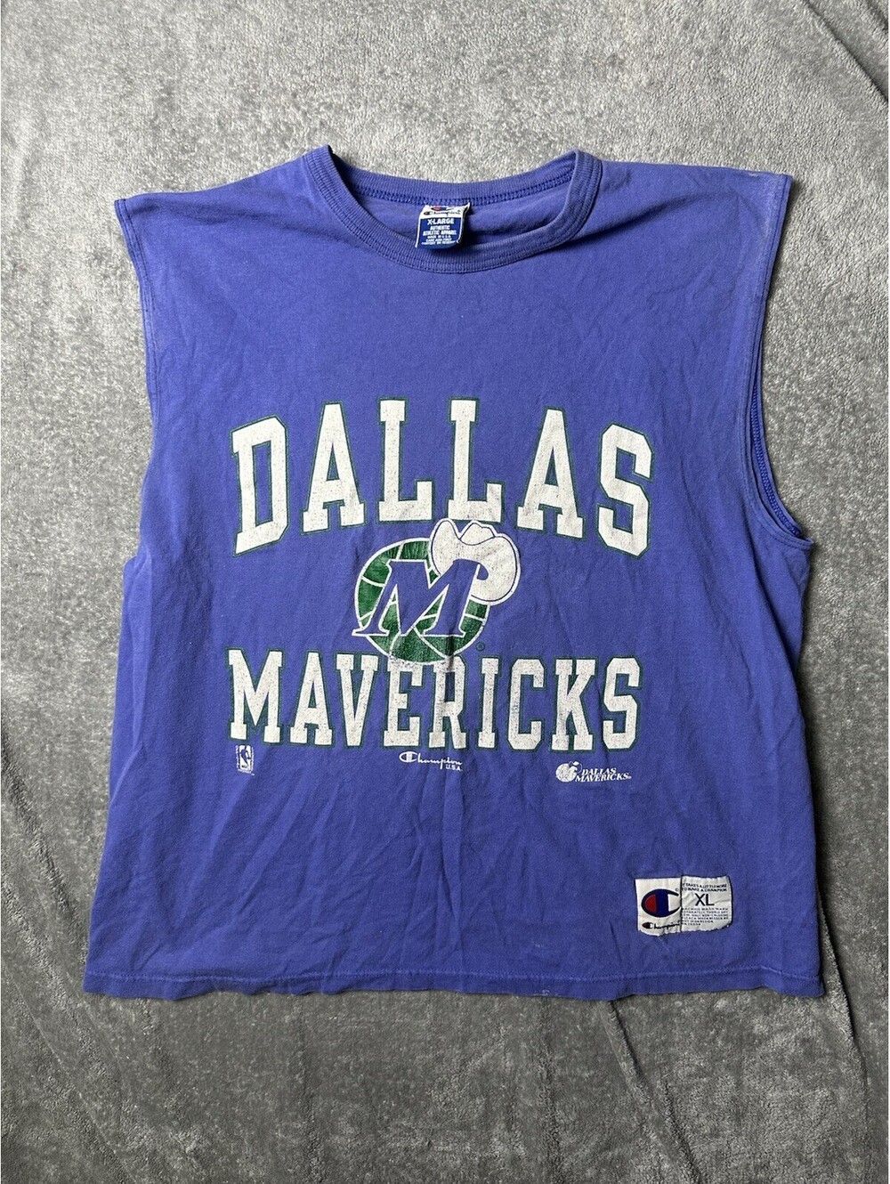 Vintage 90s Champion Dallas Mavericks NBA Tank Top USA Made XL Spell Out Jersey